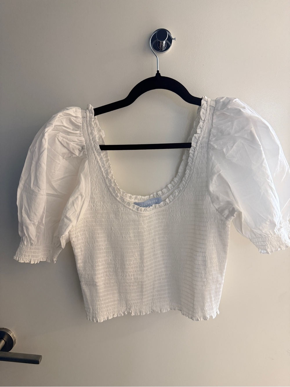 Hill House Home White Smocked Puff Sleeve Top Size Large
